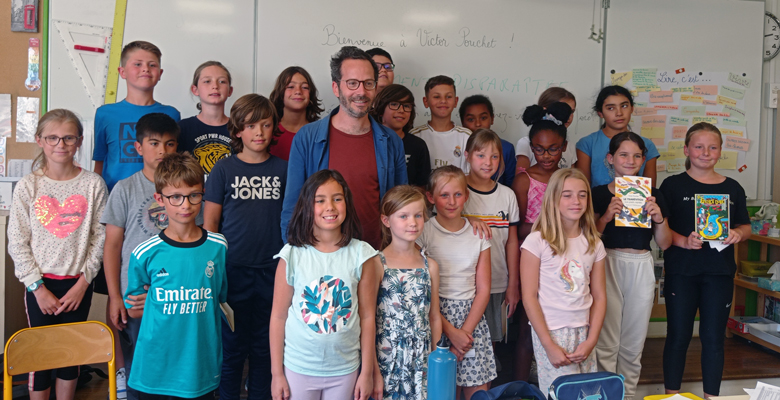 Classe de CM1 de l’élémentaire Anne-Frank de Couëron avec Victor Pouchet