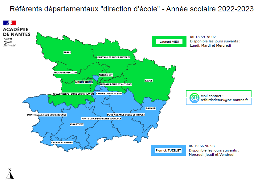 Carte des Référents départementaux "direction d'école" - Année scolaire 2022-2023