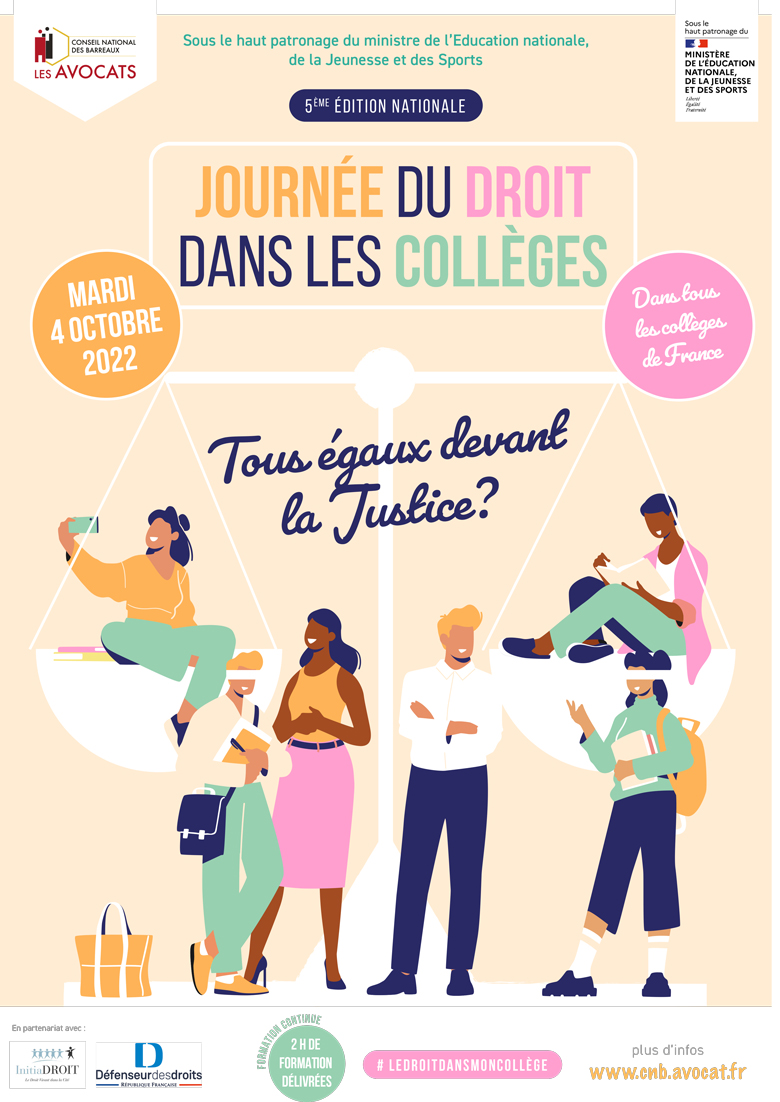 Affiche journée du droit dans les collèges : rencontre avec une avocate