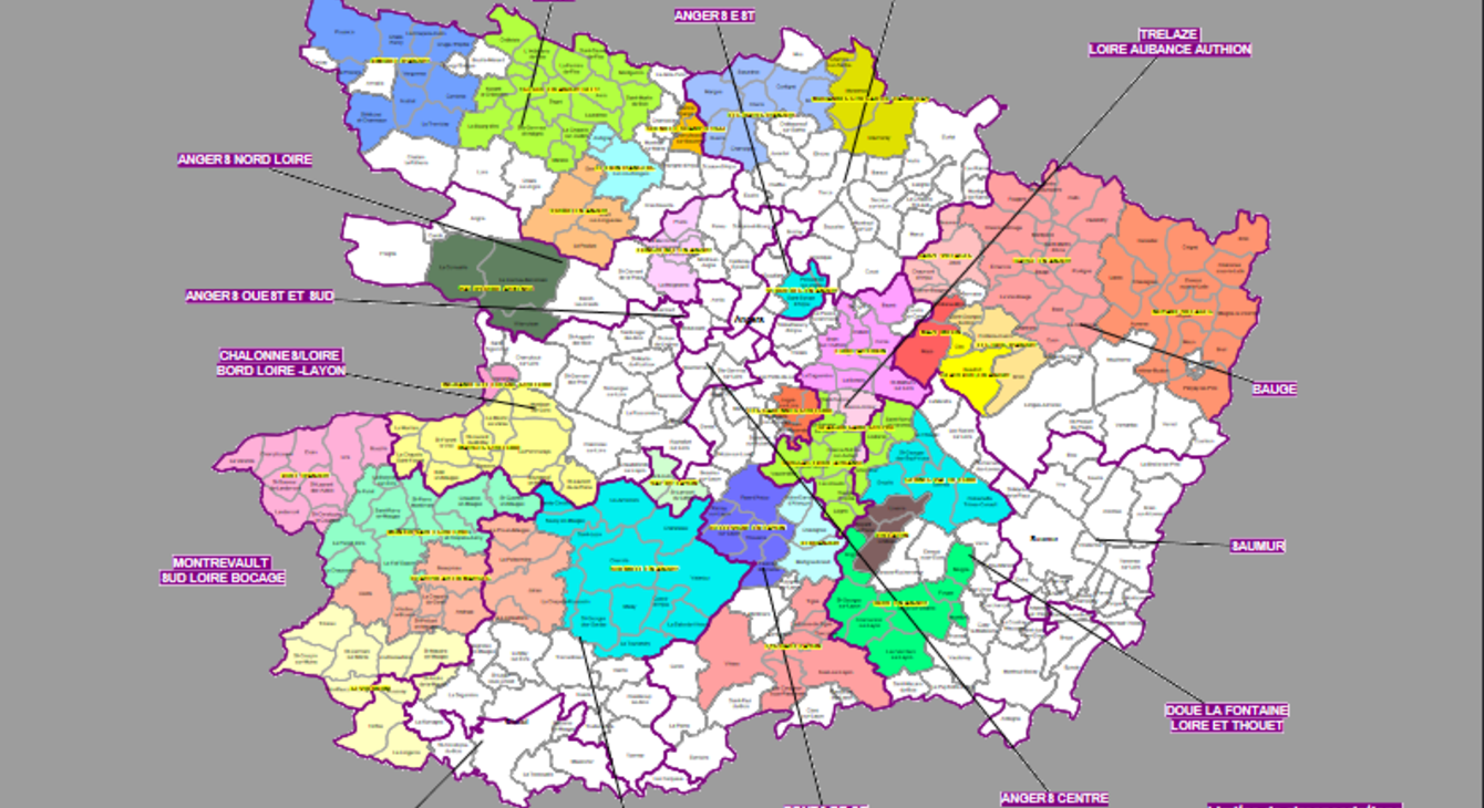 Carte des circonscriptions du premier degré de Maine-et-Loire