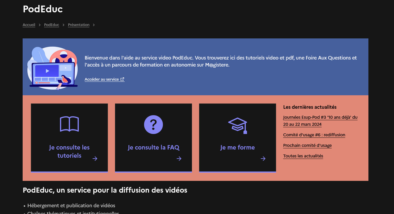 Podéduc un service pour la diffusion des vidéos