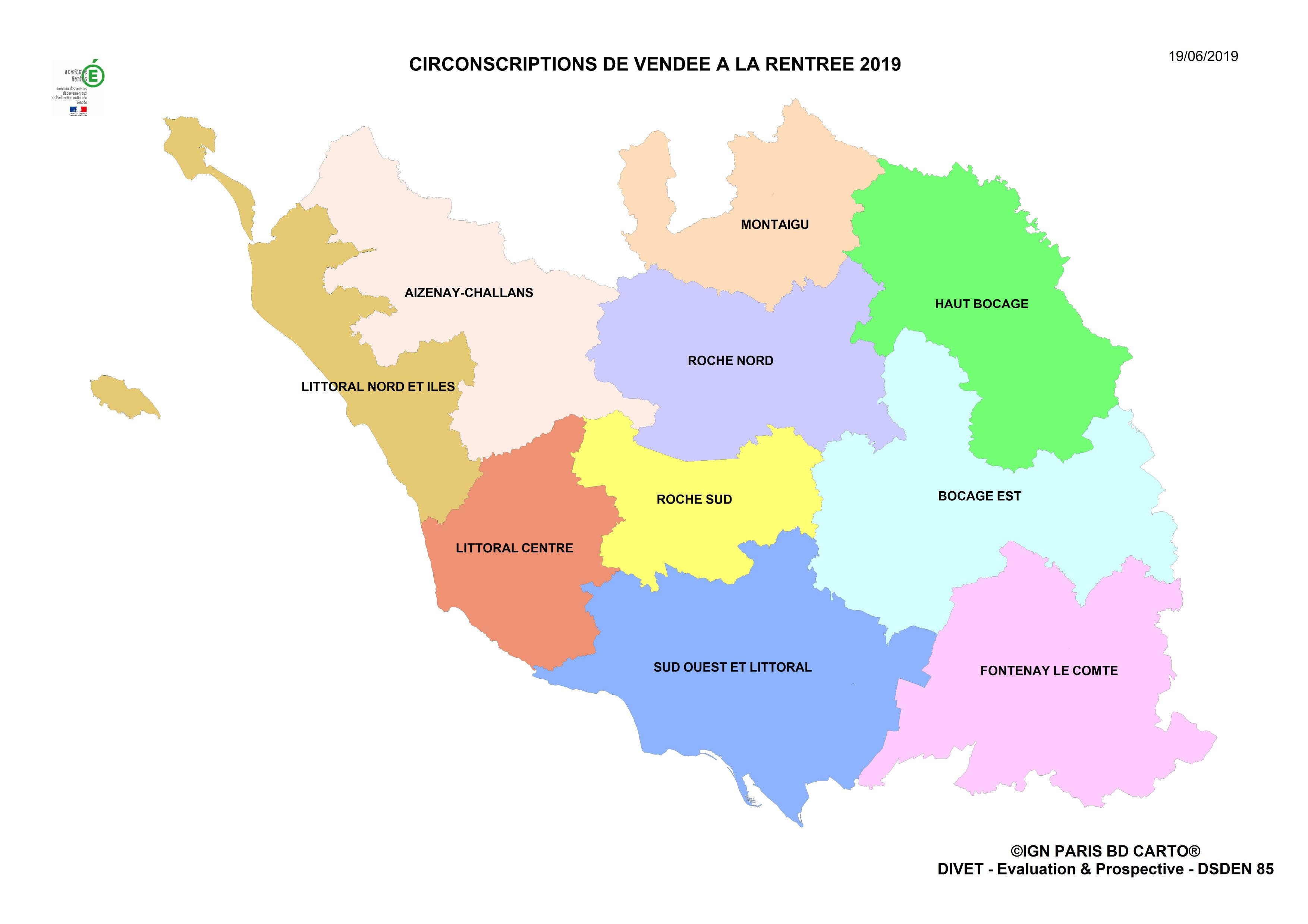 Carte simplifiée des circonscriptions de Vendée