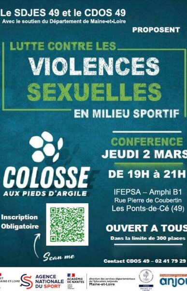 Conférence violences sexuelles en milieu sportif - jeudi 2 mars 2023 - ouverte à tous